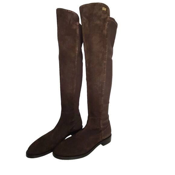 Stuart Weitzman OTK Tall Boots Keelan Brown Suede Pull On Flat Women Sz 7.5 New - Picture 4 of 10